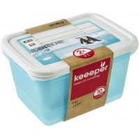 keeeper Food Containers, Set of 2, Freezable, Labelled Lid with Rewritable Surface, 2 x 2 L, 20.5x15.5x10.5 cm, Mia Polar, Trans