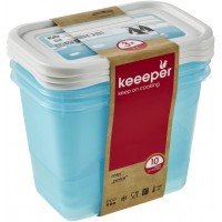 keeeper Food Containers, Set of 3, Freezable, Labelled Lid with Rewritable Surface, 3 x 1 L, 15.5x10.5x11.5 cm, Mia Polar, Trans
