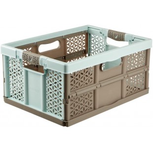keeeper Extra Strong Folding Box with Soft-Touch Handles, 48x34.5x23.5 cm, 32 Litre, Lea, Aquamarine/Taupe
