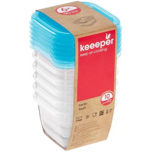 keeeper Lot de 6 Boites Fraicheur, 6 x 90 ml, 6,5 x 6,5 x 4 cm, Fredo Fresh, Bleu Transparent