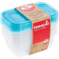 keeeper Food Storage Containers, Set of 5.5 x 500 ml, 15.5 x 10,5 x 6 cm, Fredo Fresh, Transparent Blue