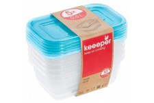 keeeper Food Storage Containers, Set of 5.5 x 500 ml, 15.5 x 10,5 x 6 cm, Fredo Fresh, Transparent Blue