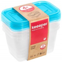 keeeper Food Storage Containers, Set of 4, 4 x 750 ml, 15.5 x 10.5 x 8.5 cm, Fredo Fresh, Transparent Blue