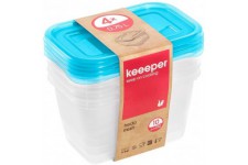 keeeper Food Storage Containers, Set of 4, 4 x 750 ml, 15.5 x 10.5 x 8.5 cm, Fredo Fresh, Transparent Blue