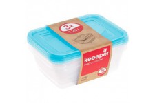 keeeper Food Storage Containers, Set of 3, 3 x 1.25 l, 20.5 x 15.5 x 6.5 cm, Fredo Fresh, Transparent Blue