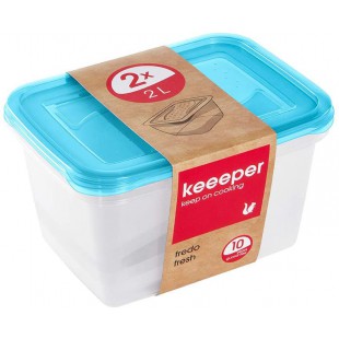 keeeper Food Storage Containers, Set of 2, 2 x 2 l, 20.5 x 15.5 x 10.5 cm, Fredo Fresh, Transparent Blue