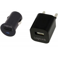 LogiLink Chargeur USB de voyage - Secteur et voiture (allume cigare) (PA0076)