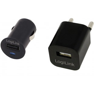 LogiLink Chargeur USB de voyage - Secteur et voiture (allume cigare) (PA0076)