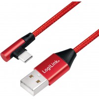 Cable de Connexion USB 2.0 Type A vers USB (Type C) coude a  90° Rouge 1 m