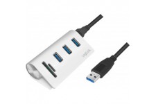 LogiLink CR0045 Hub USB 3.0 3 Ports avec Lecteur de Carte SD + Micro SD Boitier en Aluminium pour Windows Mac OS Linux Argente