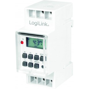 LogiLink ET0010 ET0010-DIN-Rail Minuterie avec minuterie numerique et ecran LCD pour Allumer Facilement des neons, Chauffe-Eau, 