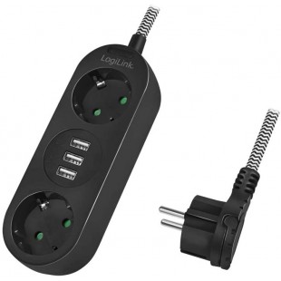 LogiLink LPS262U - 2+3 multiprise avec 2 Prises CEE 7/3 et 3 USB A (5V/3,2A 16W), avec Manteau, IP20 et avec ecrou de securite i