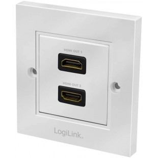 LogiLink AH0018 - Prise Murale HDMI avec 2 x HDMI High Speed avec raccord Ethernet (Femelle/Femelle) en Blanc