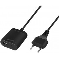 LogiLink Adaptateur Secteur USB PA0256 avec cable Fixe de 1,5 m, 1 Port USB-A et 1 Port USB-C, 12 W (5 V/2,4 A), Noir