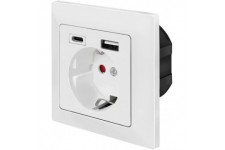 PA0262 - Prise encastree avec 1 Prise de Terre (CEE 7/3), 1 Port USB-A, 1 Port USB-C, Blanc