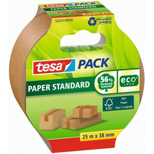 tesapack Papier Standard - Ruban D'emballage en Papier ecologique, Compose de 56% de Materiaux Biosources - Efficace et Recyclab