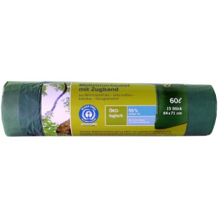 1 x 15  mulleimerbeutel avec Zugband 60 l vert