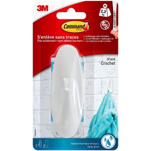 Command Grand Crochet Design Plastique Blanc avec Languettes Resistantes a  l'Eau, 1 Grand Crochet Blanc 2 Languettes, 2,3 kg