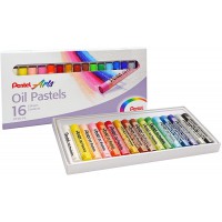 Pentel huile Pastel Set, Black/Blue/Brown/Green/Grey/Orange/Pink/Purple/Red/White, Pack of 16