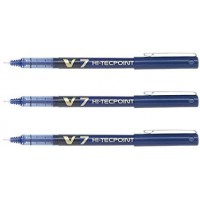 PILOT Lot de 3 Stylos roller Hi-Tecpoint V7 Encre liquide Pte moyenne Bleu