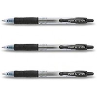 PILOT Lot de 3 Stylos bille Encre Gel G2 05 Pte Fine Noir