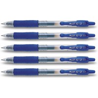 PILOT Lot de 5 Stylos bille a encre gel G2 07 Pte Moyenne Bleu