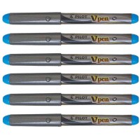 PILOT Lot de 6 Stylos Plume Jetable V-Pen SILVER Pte Moyenne Turquoise