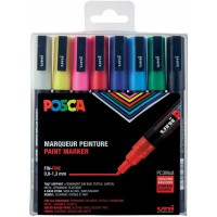 POSCA - Uni Mitsubishi Pencil - 8 Marqueurs PC3M - Pointe Conique - Pointe Fine - Marqueurs Peinture a  Base d'Eau - Tout Suppor