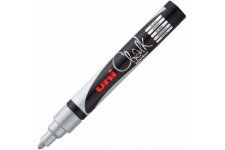 Uni-Ball 186211 - Marqueur Craie Chalk Marker PWE-5M Moyen, Pointe Conique Moyenne 1,8-2,5 mm, Argente