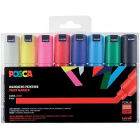 POSCA - Uni Mitsubishi Pencil - 8 Marqueurs PC8K - Pointe Biseautee - Posca Pointe Large 8 mm - Marqueurs Peinture a€ Base d'Eau