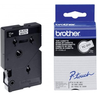 Brother TC-201 | cassette a  ruban originale pour etiqueteuse | Noir sur Blanc | 12 mm