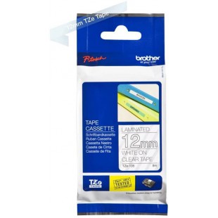 BROTHER - TZE135 - RUBAN LAMINe ET PReDeCOUPe - 12 MM - BLANC/TRANSPARENT
