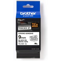 Brother TZe-S221 | Ruban original Lamine adhesif puissant | 9 mm | Noir sur fond Blanc | 8M