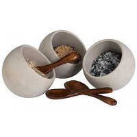 Service de Table Moon - Ensemble de 6 pieces : 3 Bols en melamine (Ø 8cm) + 3 cuilleres en Bois, Gris