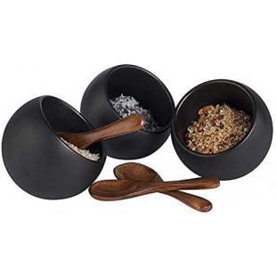 Service de Table Moon - Ensemble de 6 pieces : 3 Bols en melamine (Ø 8cm) + 3 cuilleres en Bois, Noir