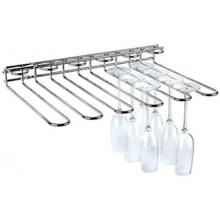 Rail a  verres , 45 x 32 x 6 cm, porte-verres de haute qualite en metal chrome, porte-verres a  vin pour 20 verres, support pour