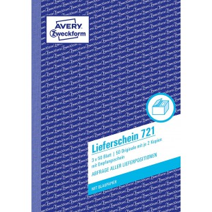 Avery Zweckform Livraison Note avec 1st de recus des Deuxieme et Troisieme page A4 3 x 50 feuilles (texte en alleman