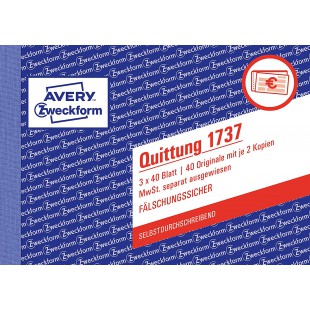 Avery Dennison Zweckform recu TVA Presente separement 1ere 2eme et 3eme Page Papier Imprime non-carbon A6 sur, 3 x 4