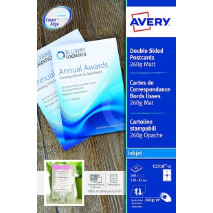 AVERY - Pochette de 100 cartes de correspondance a  bords lisses imprimables recto/verso, En carte blanche mate 260g/m², Format 