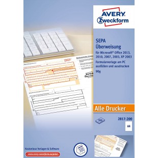 Avery Zweckform 2817 aœberweisung/paiement Slip PC imprimante Form, 200 feuilles de format A4