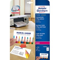 Avery Zweckform Paquet de 10 feuilles A4 270 g/m² pour 100 cartes de visite Quick&Clean pour imprimante laser 85 x 54 mm (Blanc 