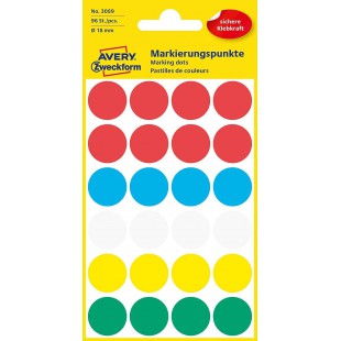 Avery Dennison Zweckform 3089 CODE de pois (96 pieces Diametre 18 mm 4 feuilles couleurs assortis