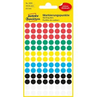 Avery Zweckform 3090 Pastilles de couleurs adhesives diametre 8 mm, 4 feuilles, 416 etiquettes, couleurs assorties