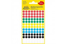 Avery Zweckform 3090 Pastilles de couleurs adhesives diametre 8 mm, 4 feuilles, 416 etiquettes, couleurs assorties