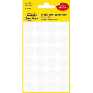 Avery Code couleur Pois, Blanc - etiquettes autocollantes (Blanc, Blanc, Cercle, papier, 1.8 cm, 96 PC (s), 24 PC (s))