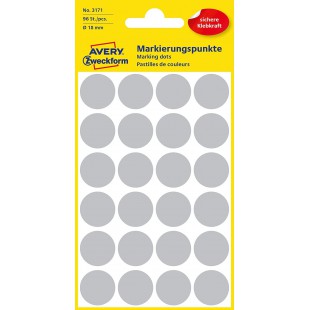 AVERY Zweckform 3171 Pastilles adhesives (Lot de 96 pieces, Ø 18 mm, 4 feuilles), gris