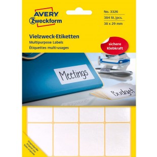Avery Zweckform 3326 etiquettes menageres autocollantes (38 x 29 mm, 384 autocollants sur 24 feuilles, etiquettes multi-usages p