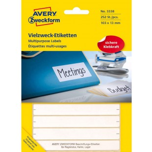 Avery Zweckform 3338 beaucoup etiquettes multi-usages (Papier mat, 252 etiquettes universelles, 103 x 13 mm) 28 feuilles Blanc