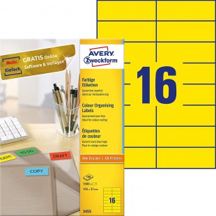 AVERY/Zweckform etiquettes, 105 x 37 mm, jaune, sans cadre