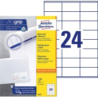 Avery 2400 Etiquettes Autocollantes Multi-usages (24 par Feuille) - 70x36mm - Impression Laser - Jet d'Encre - Blanc (3475)